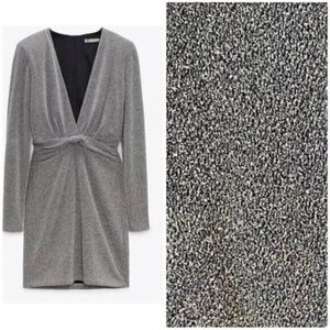 ZARA Women bloggers' favorite Silver Long Sleeved DRESS  METALLIC Small EUC